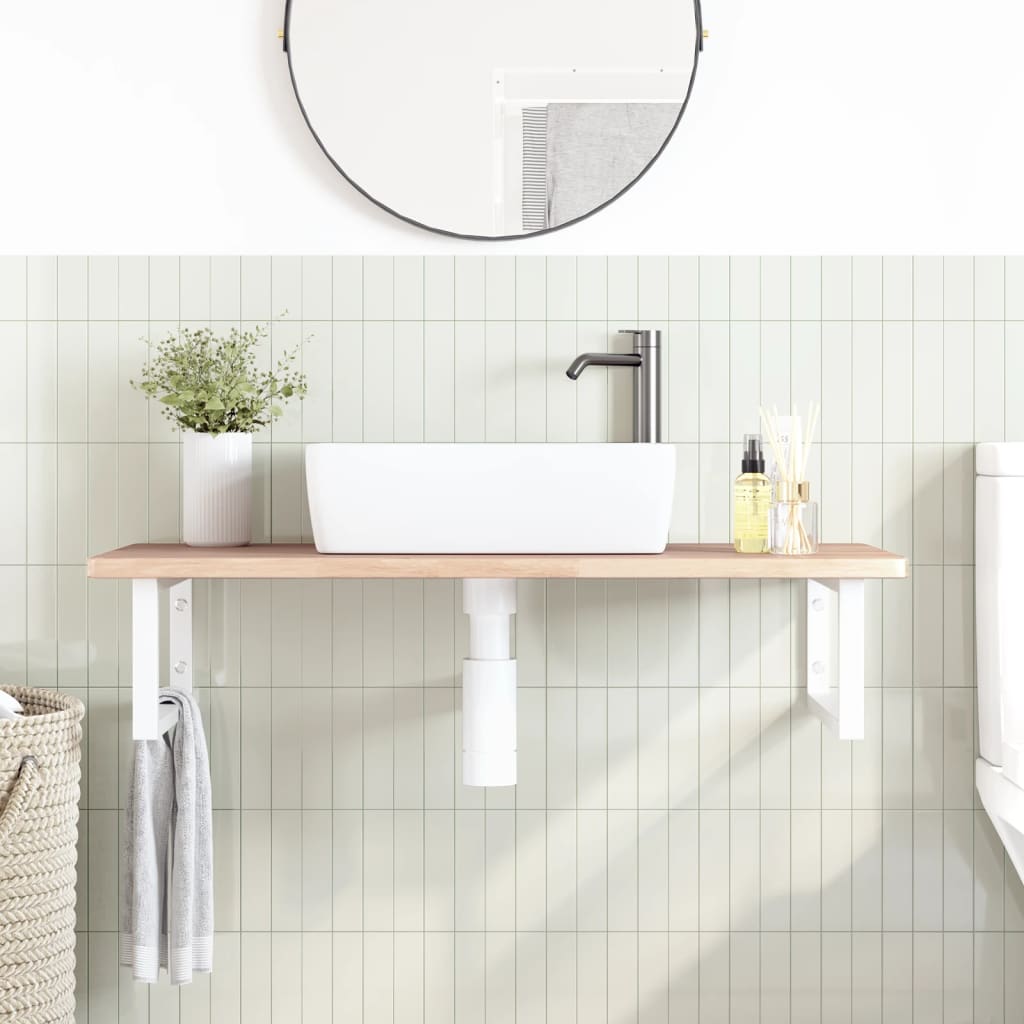 Ripiano a Parete per Lavabo in Acciaio e Massello di Rovere | homemem39