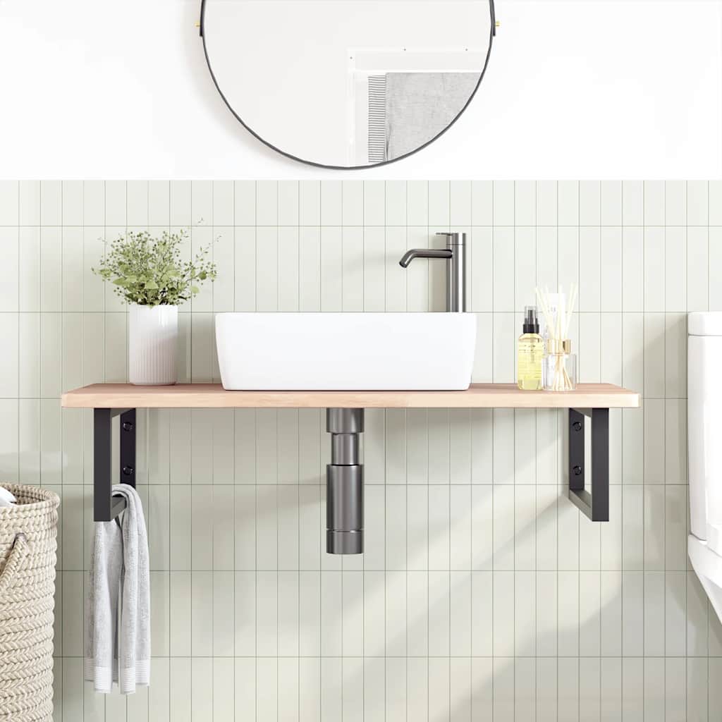 Ripiano a Parete per Lavabo in Acciaio e Massello di Rovere | homemem39