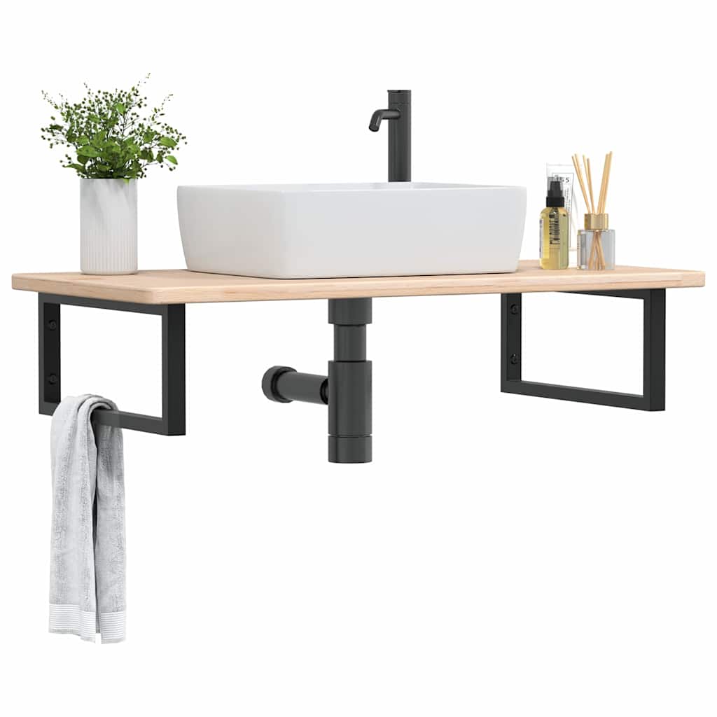 Ripiano a Parete per Lavabo in Acciaio e Massello di Rovere | homemem39