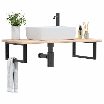 Ripiano a Parete per Lavabo in Acciaio e Massello di Rovere | homemem39
