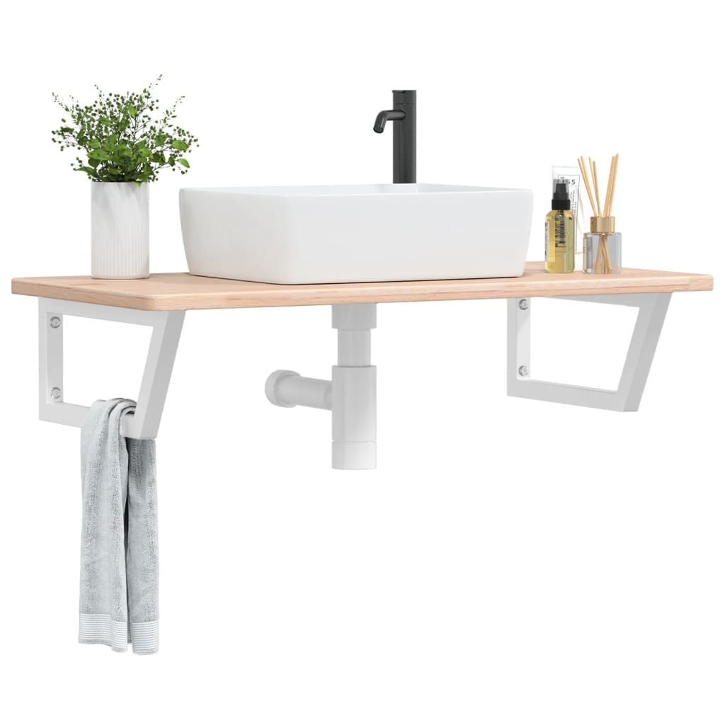Ripiano a Parete per Lavabo in Acciaio e Massello di Rovere | homemem39