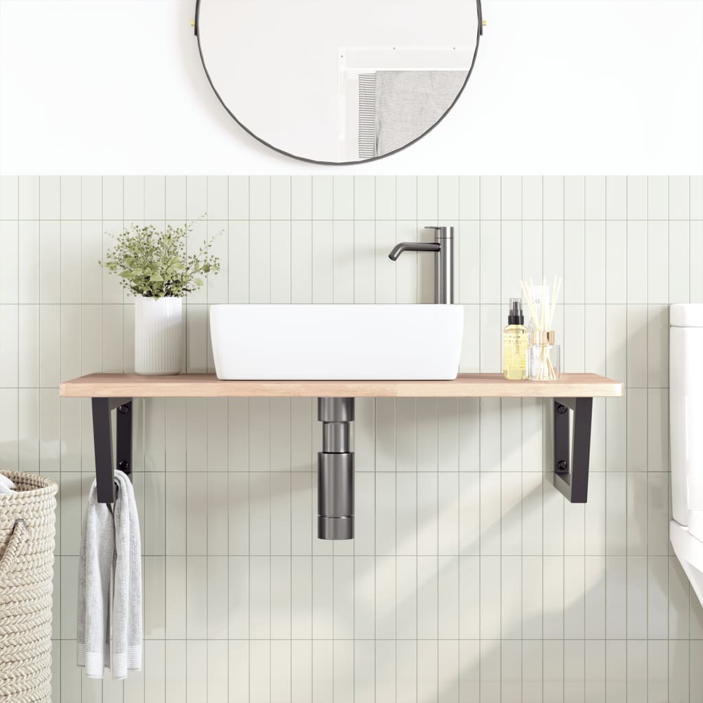 Ripiano a Parete per Lavabo in Acciaio e Massello di Rovere | homemem39
