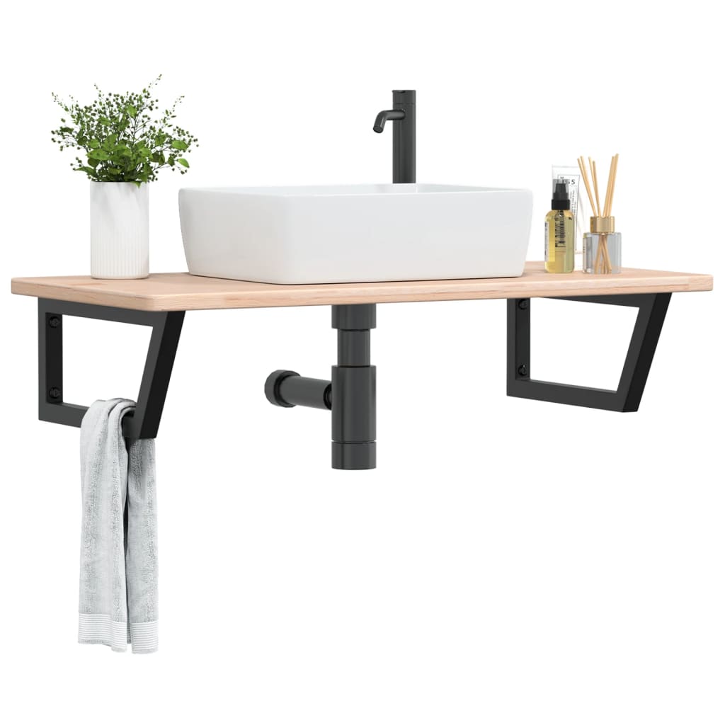 Ripiano a Parete per Lavabo in Acciaio e Massello di Rovere | homemem39