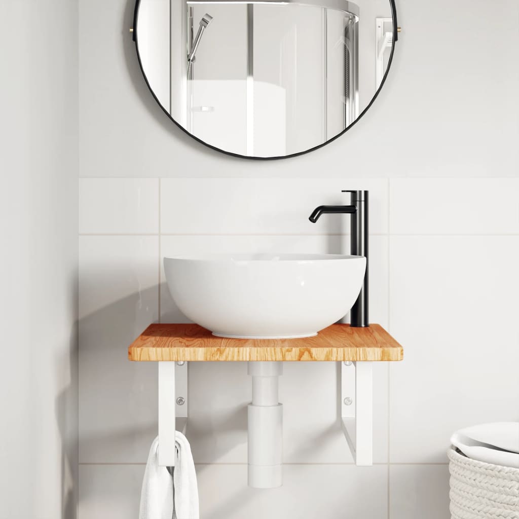 Ripiano a Parete per Lavabo in Acciaio e Massello di Rovere | homemem39