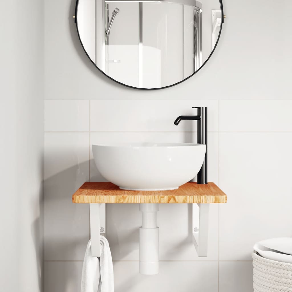 Ripiano a Parete per Lavabo in Acciaio e Massello di Rovere | homemem39