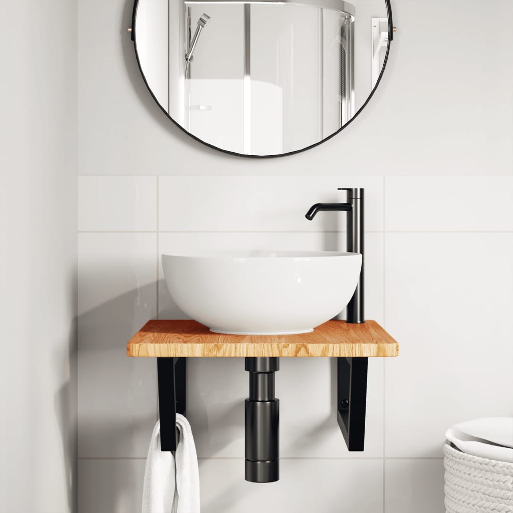 Ripiano a Parete per Lavabo in Acciaio e Massello di Rovere | homemem39