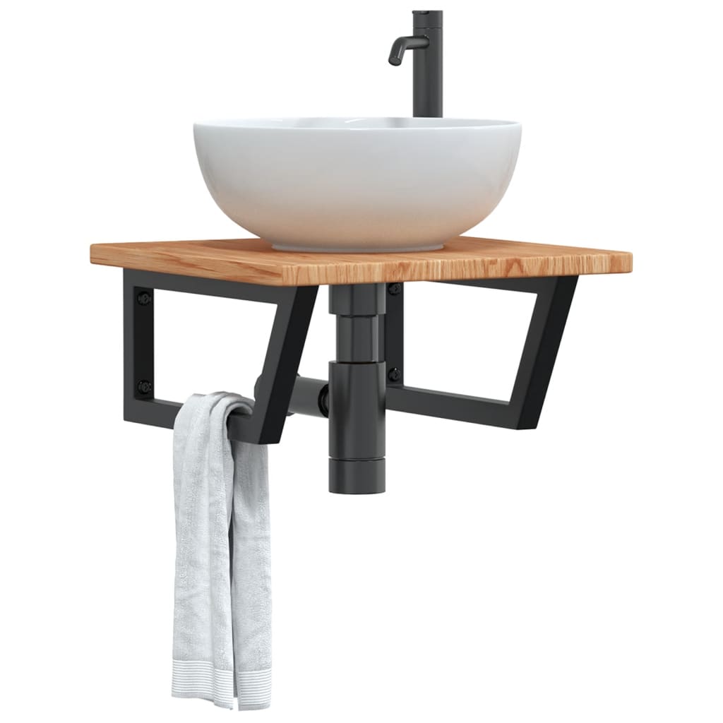 Ripiano a Parete per Lavabo in Acciaio e Massello di Rovere | homemem39