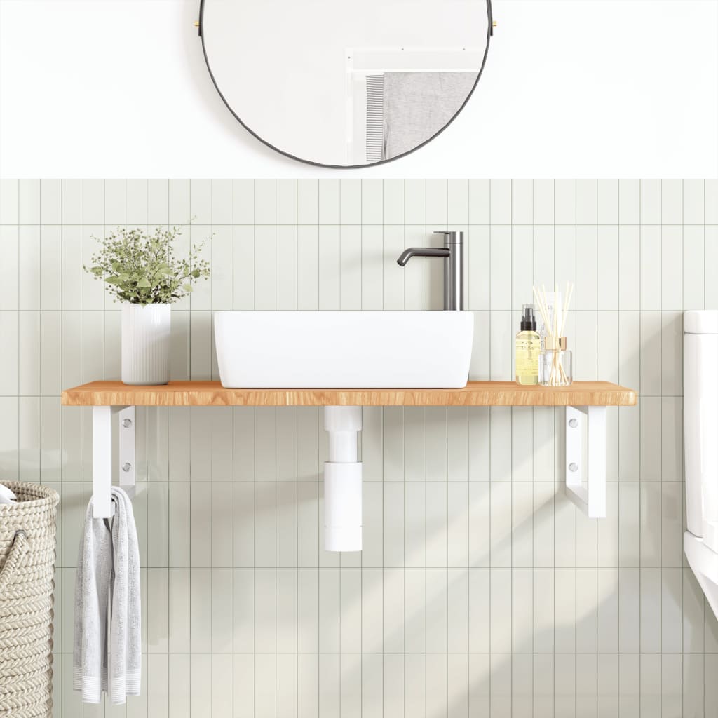 Ripiano a Parete per Lavabo in Acciaio e Massello di Rovere | homemem39
