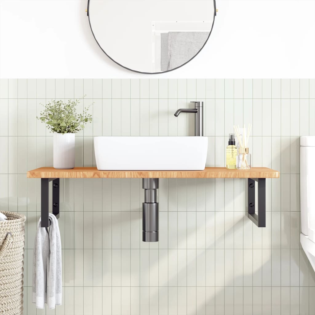 Ripiano a Parete per Lavabo in Acciaio e Massello di Rovere