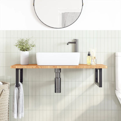 Ripiano a Parete per Lavabo in Acciaio e Massello di Rovere