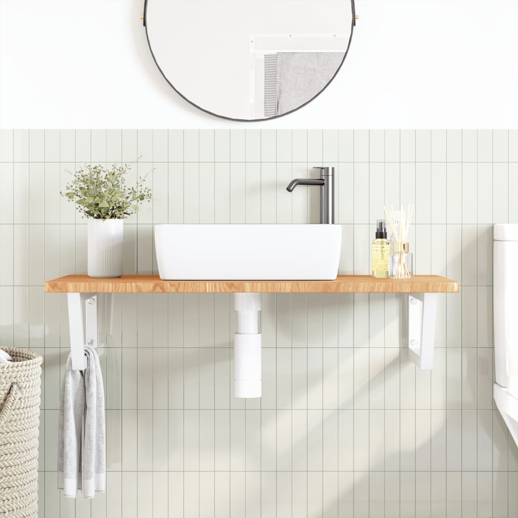 Ripiano a Parete per Lavabo in Acciaio e Massello di Rovere | homemem39