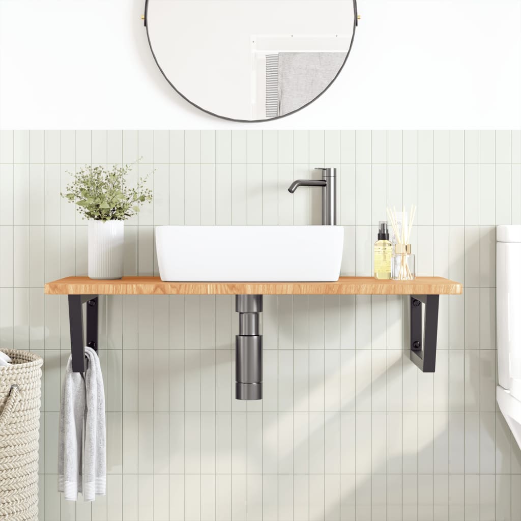 Ripiano a Parete per Lavabo in Acciaio e Massello di Rovere | homemem39