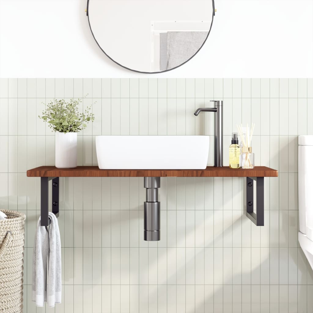 Ripiano a Parete per Lavabo in Acciaio e Massello di Rovere | homemem39
