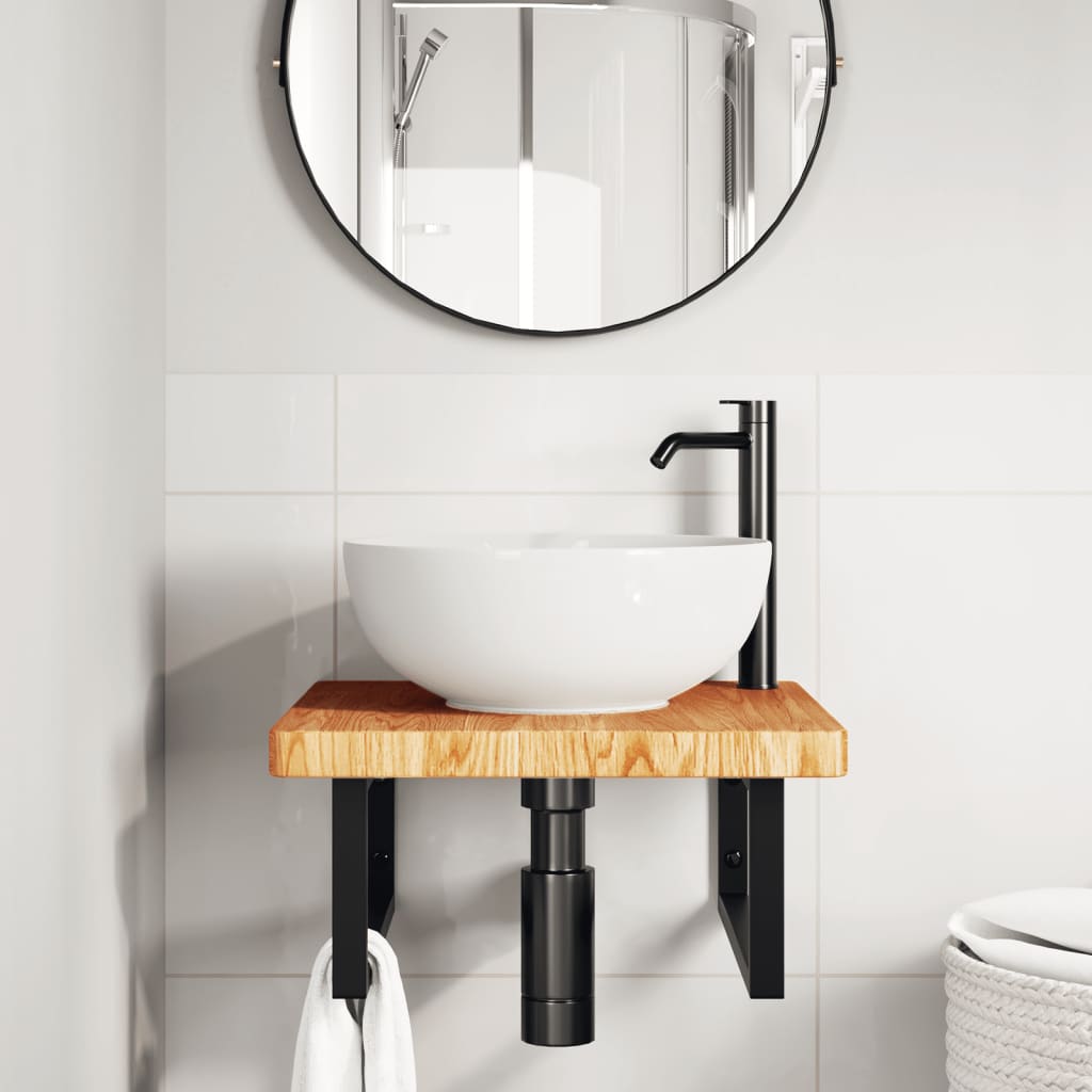 Ripiano a Parete per Lavabo in Acciaio e Massello di Rovere | homemem39