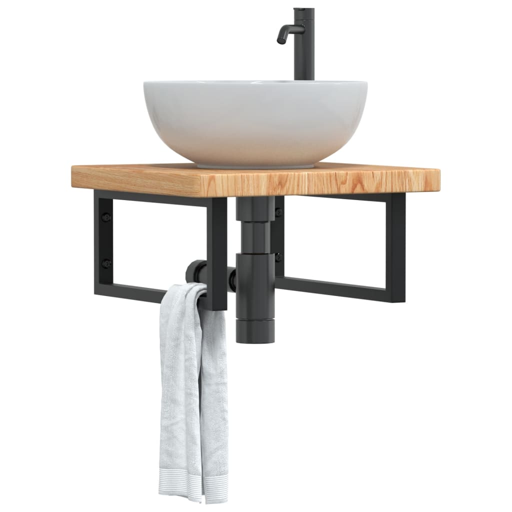 Ripiano a Parete per Lavabo in Acciaio e Massello di Rovere | homemem39