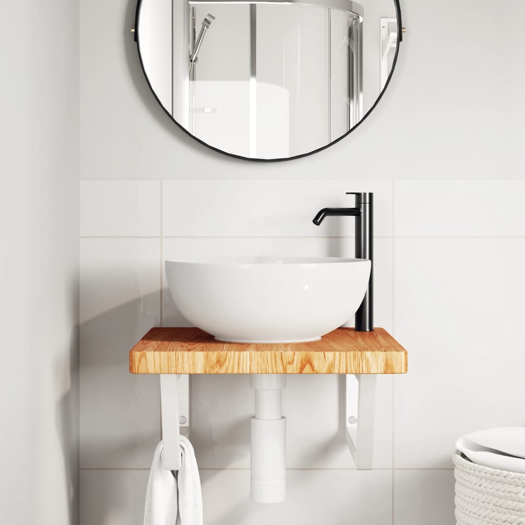Ripiano a Parete per Lavabo in Acciaio e Massello di Rovere | homemem39
