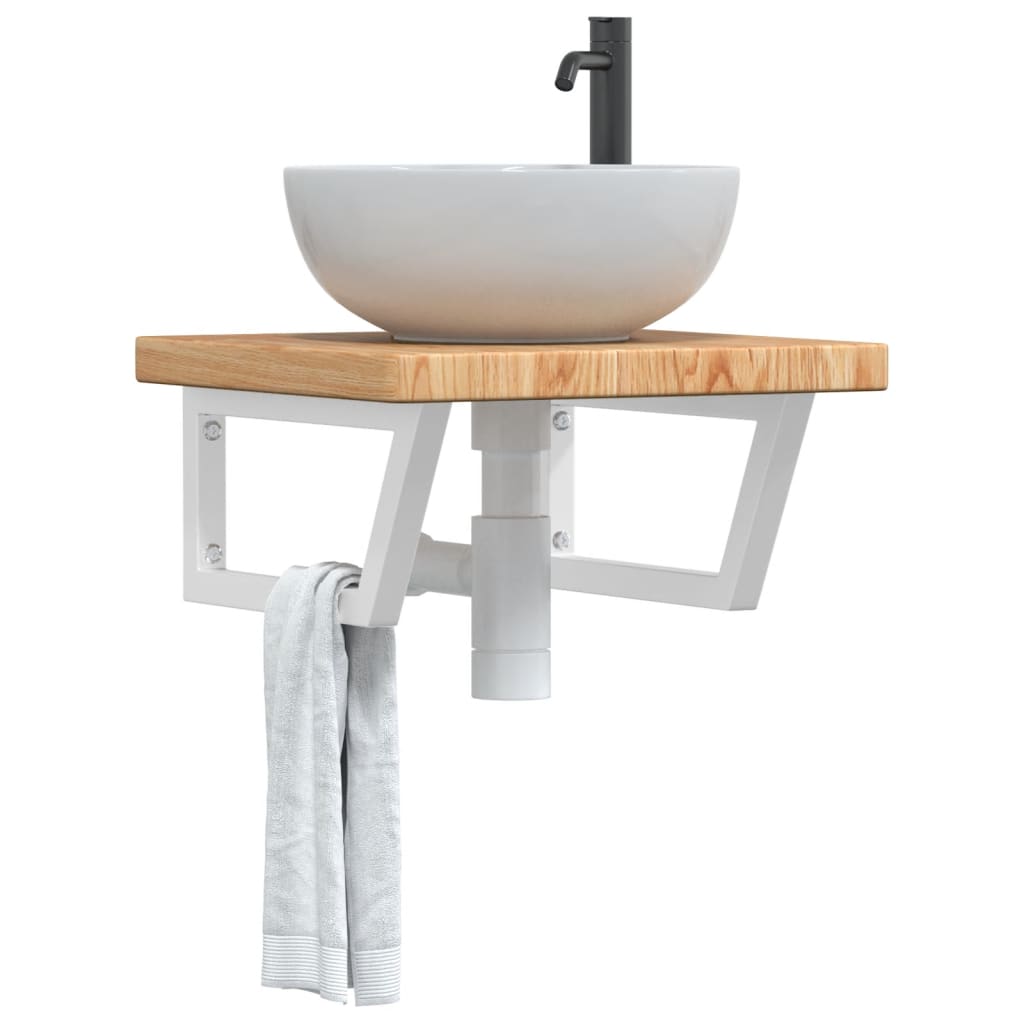 Ripiano a Parete per Lavabo in Acciaio e Massello di Rovere | homemem39