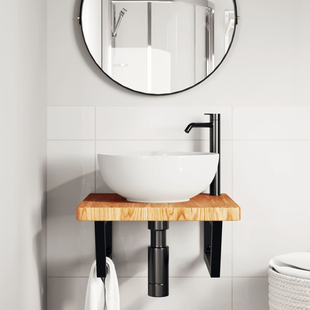 Ripiano a Parete per Lavabo in Acciaio e Massello di Rovere | homemem39