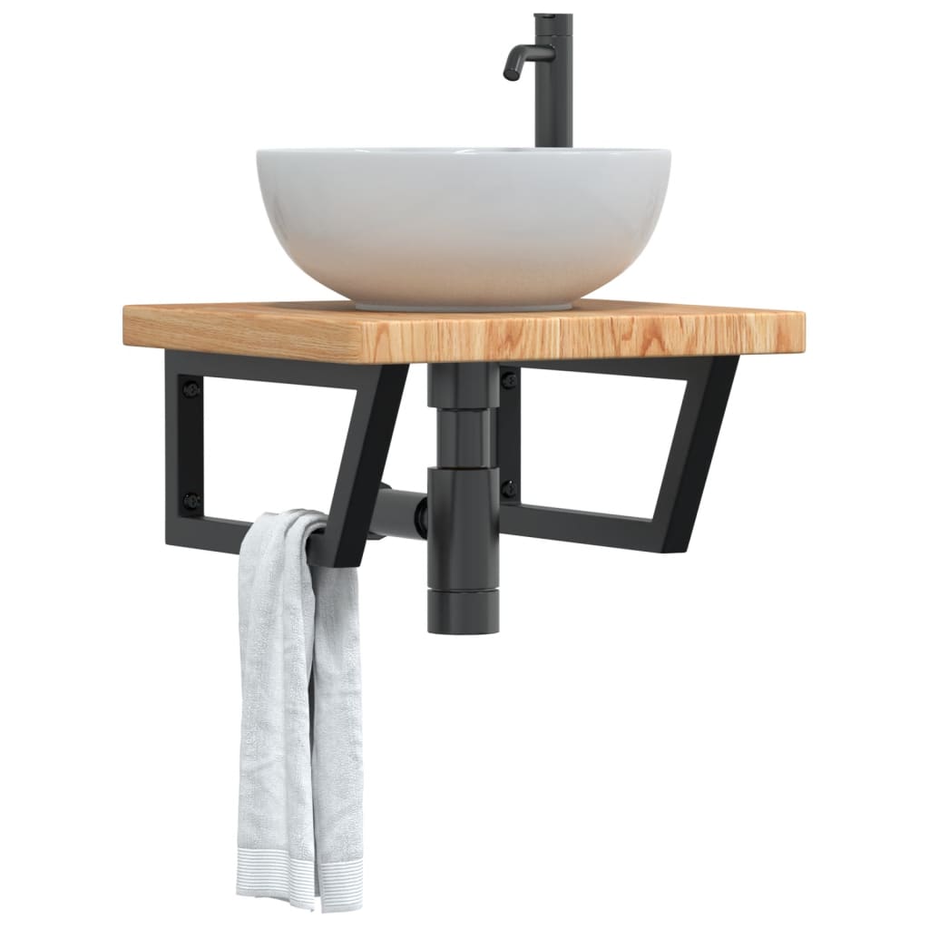 Ripiano a Parete per Lavabo in Acciaio e Massello di Rovere | homemem39