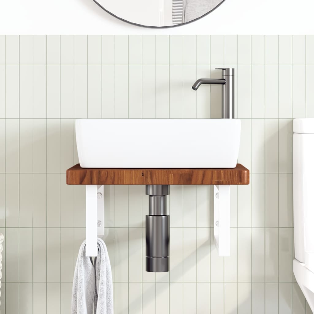 Ripiano a Parete per Lavabo in Acciaio e Massello di Rovere | homemem39