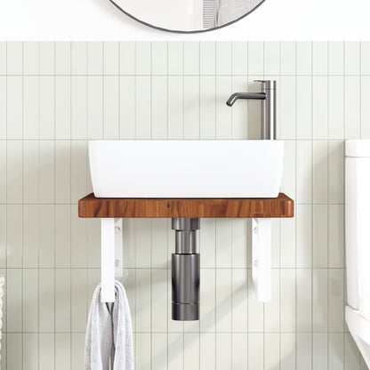 Ripiano a Parete per Lavabo in Acciaio e Massello di Rovere | homemem39