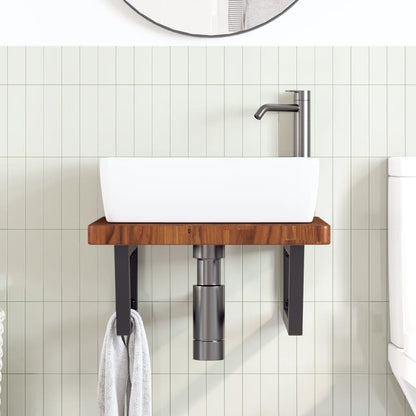 Ripiano a Parete per Lavabo in Acciaio e Massello di Rovere | homemem39