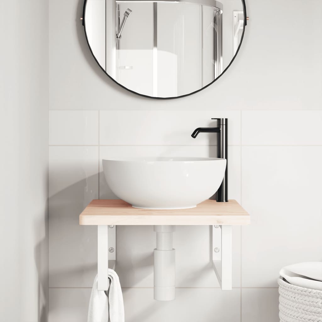 Ripiano a Parete per Lavabo in Acciaio e Massello di Faggio | homemem39