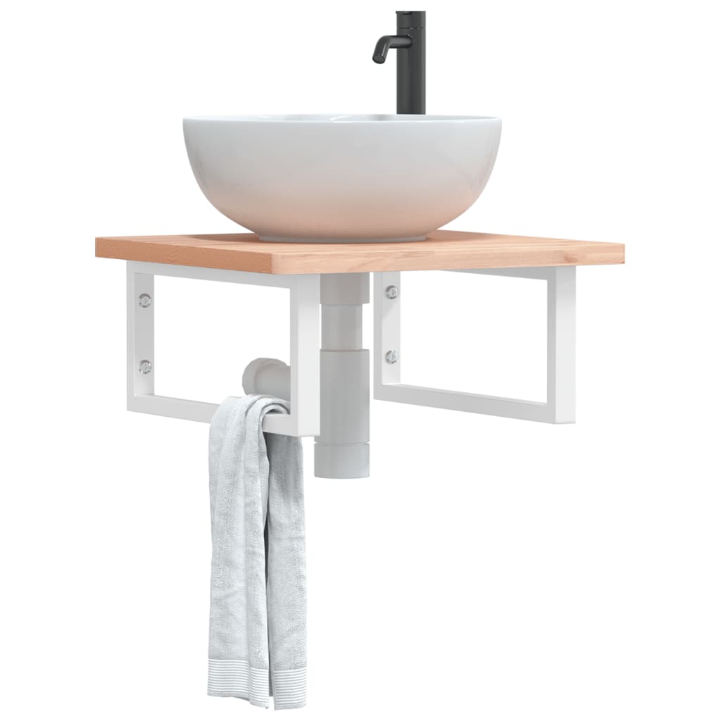 Ripiano a Parete per Lavabo in Acciaio e Massello di Faggio | homemem39