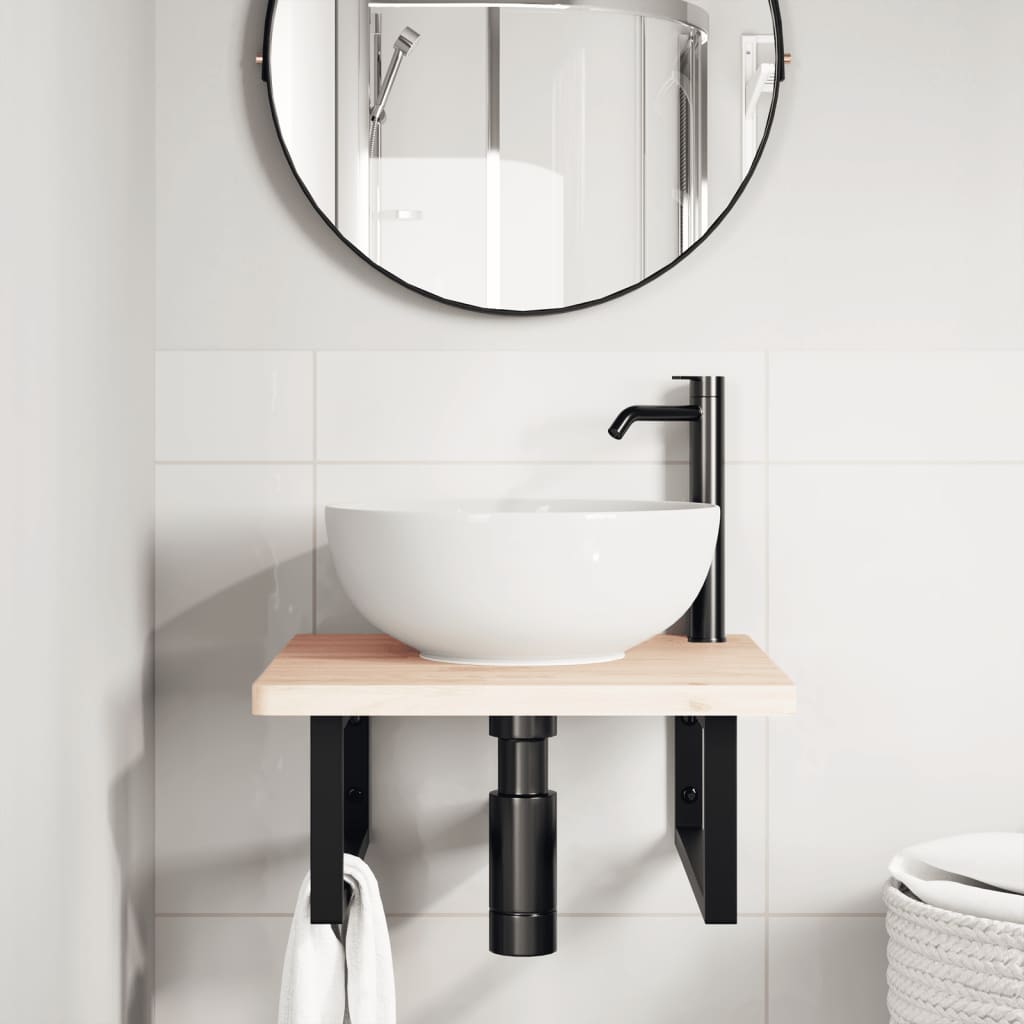 Ripiano a Parete per Lavabo in Acciaio e Massello di Faggio | homemem39