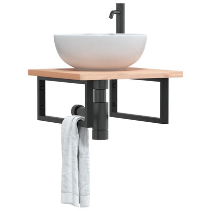 Ripiano a Parete per Lavabo in Acciaio e Massello di Faggio | homemem39