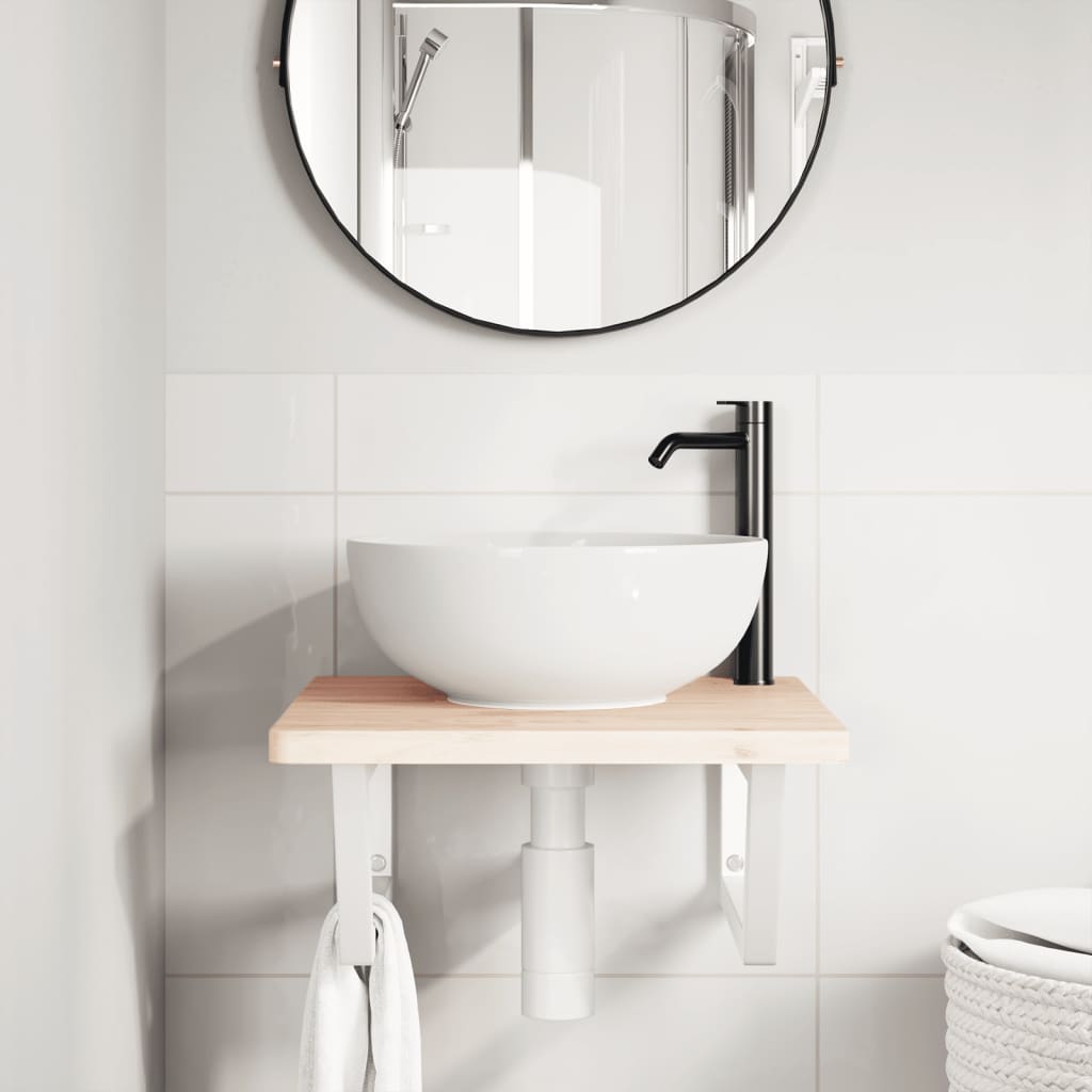 Ripiano a Parete per Lavabo in Acciaio e Massello di Faggio | homemem39