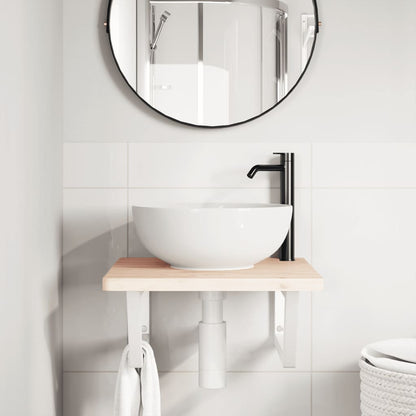 Ripiano a Parete per Lavabo in Acciaio e Massello di Faggio | homemem39