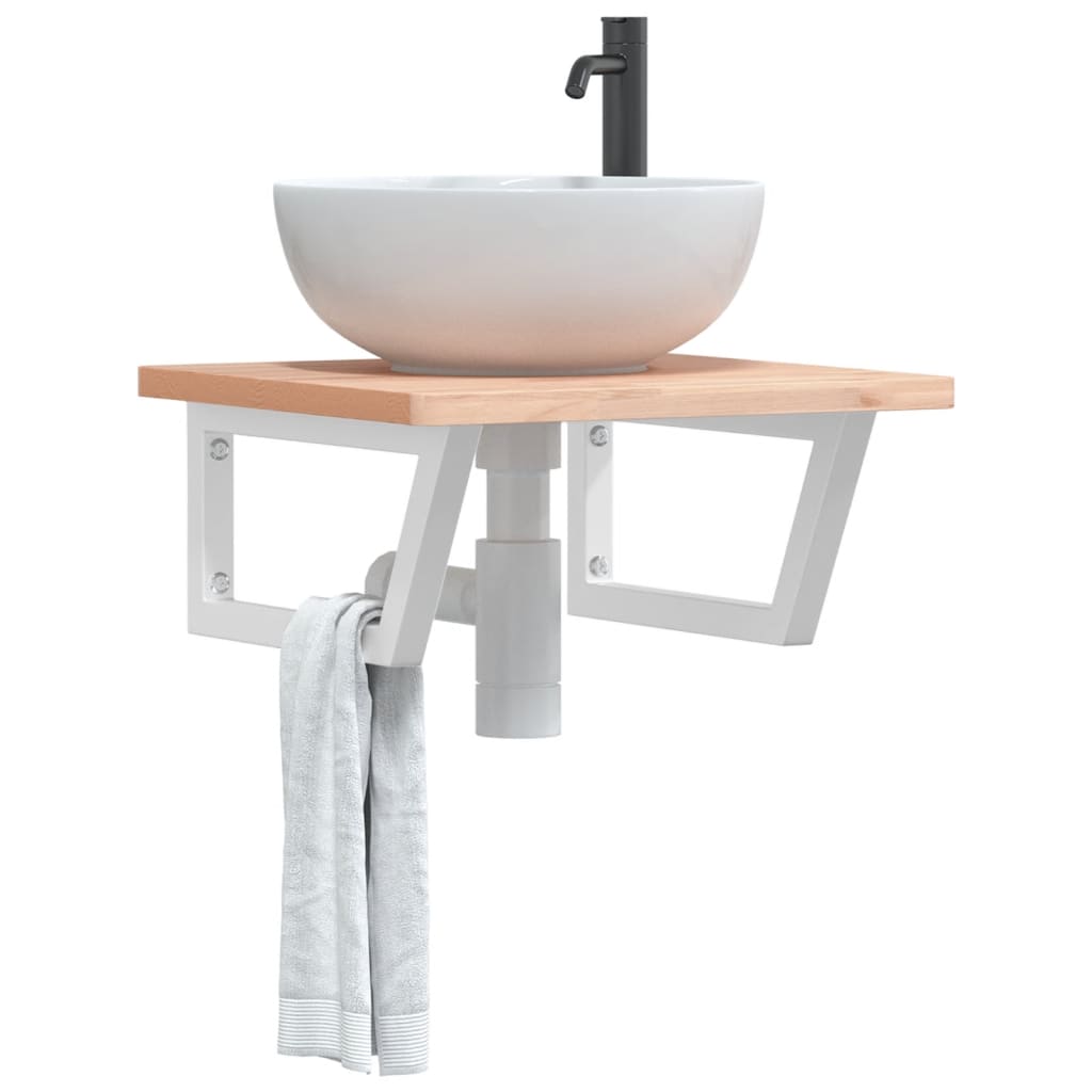 Ripiano a Parete per Lavabo in Acciaio e Massello di Faggio | homemem39