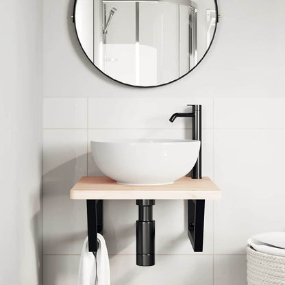 Ripiano a Parete per Lavabo in Acciaio e Massello di Faggio | homemem39