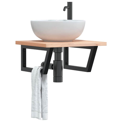 Ripiano a Parete per Lavabo in Acciaio e Massello di Faggio | homemem39