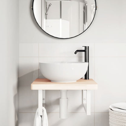 Ripiano a Parete per Lavabo in Acciaio e Massello di Faggio | homemem39