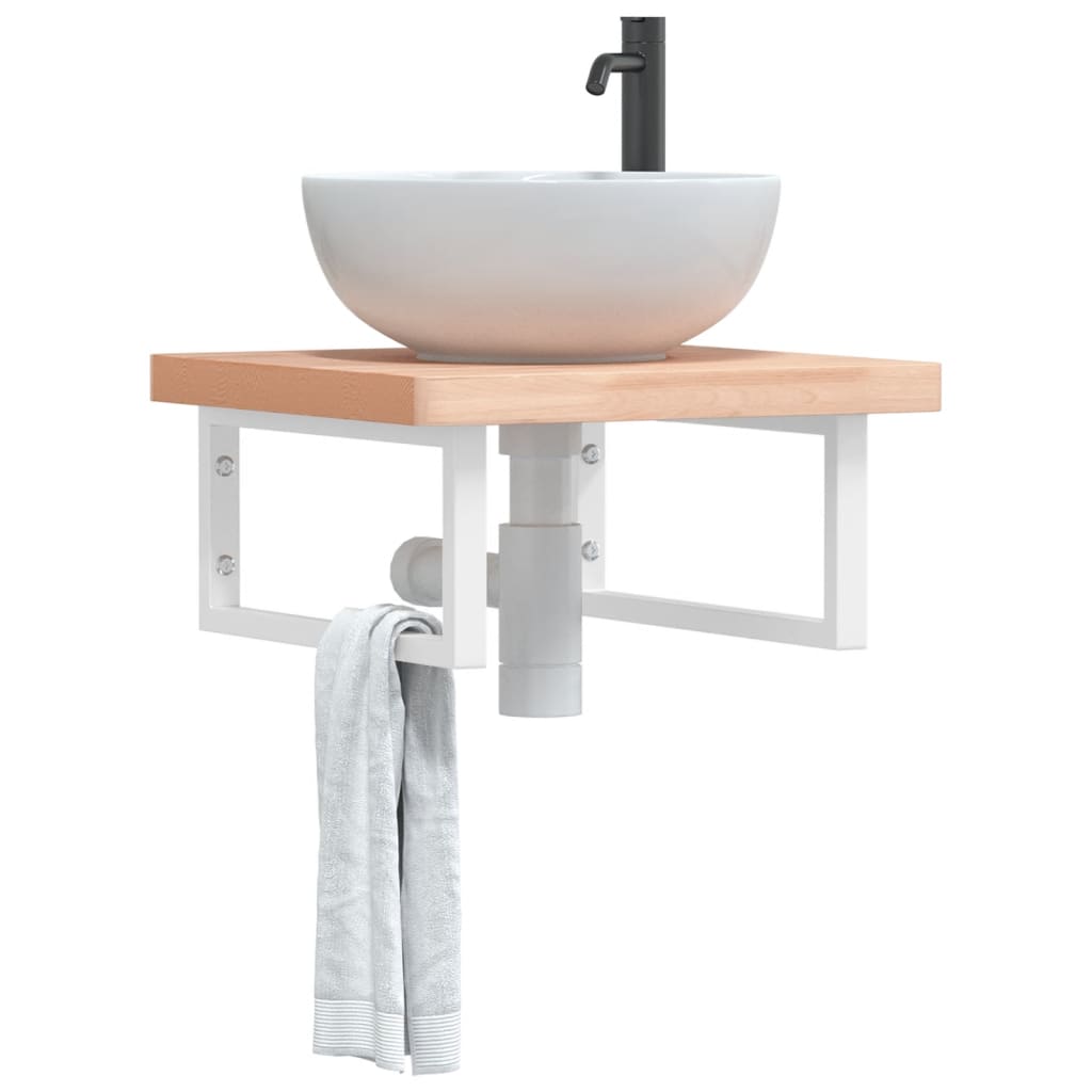 Ripiano a Parete per Lavabo in Acciaio e Massello di Faggio | homemem39