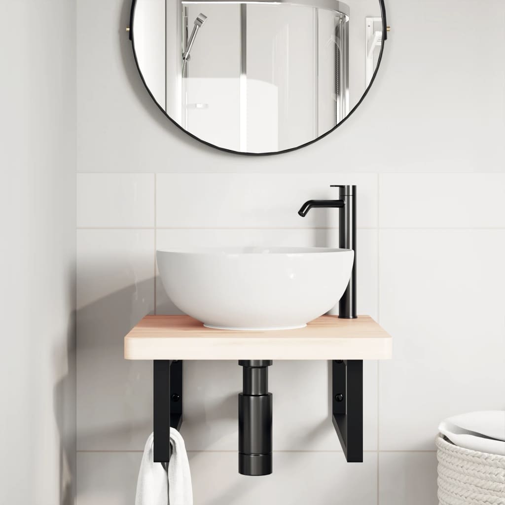Ripiano a Parete per Lavabo in Acciaio e Massello di Faggio | homemem39