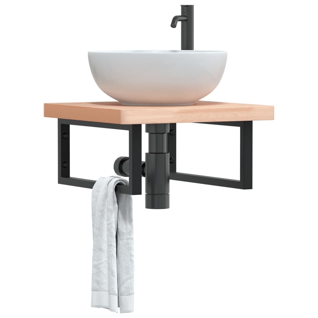 Ripiano a Parete per Lavabo in Acciaio e Massello di Faggio | homemem39