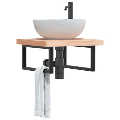 Ripiano a Parete per Lavabo in Acciaio e Massello di Faggio | homemem39