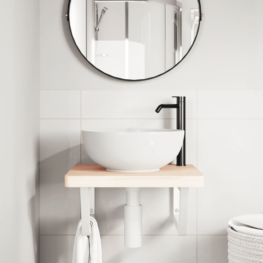Ripiano a Parete per Lavabo in Acciaio e Massello di Faggio | homemem39