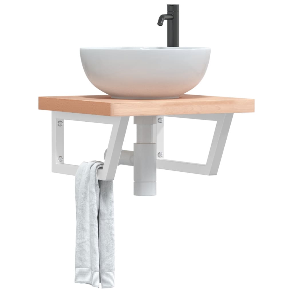 Ripiano a Parete per Lavabo in Acciaio e Massello di Faggio | homemem39