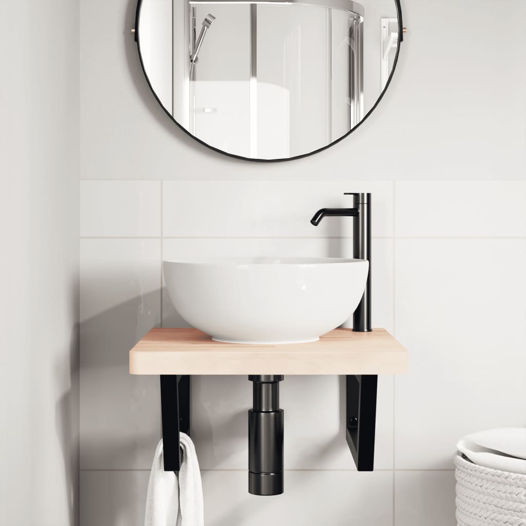Ripiano a Parete per Lavabo in Acciaio e Massello di Faggio | homemem39