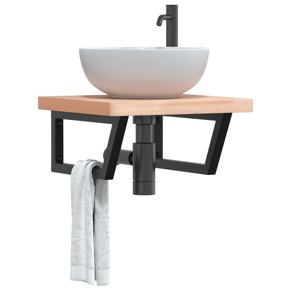 Ripiano a Parete per Lavabo in Acciaio e Massello di Faggio | homemem39