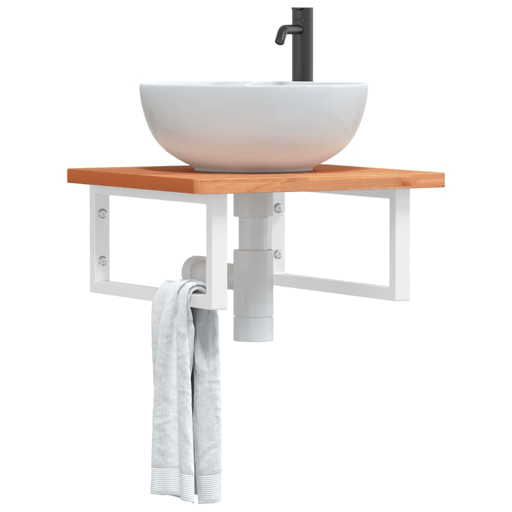 Ripiano a Parete per Lavabo in Acciaio e Massello di Faggio | homemem39