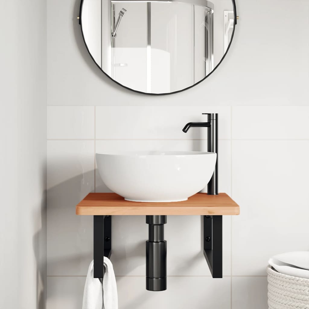Ripiano a Parete per Lavabo in Acciaio e Massello di Faggio | homemem39