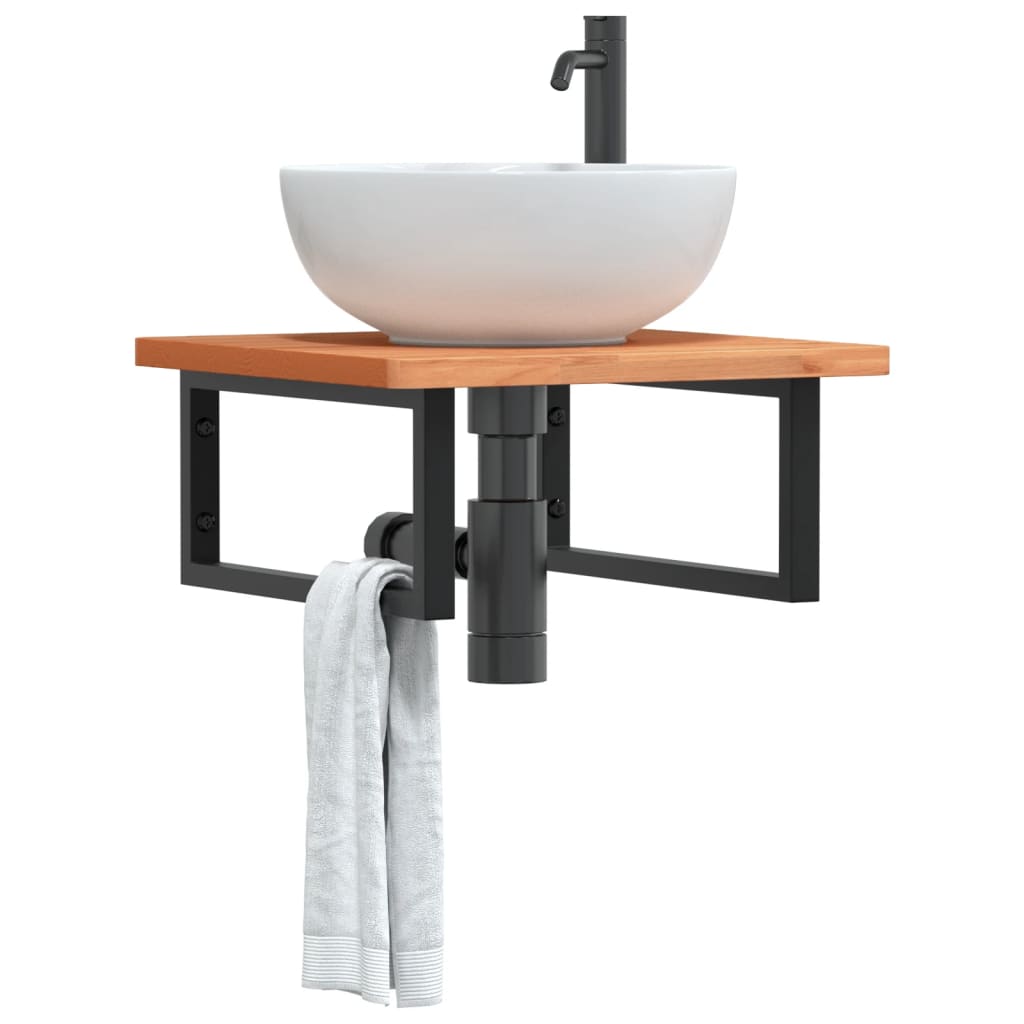 Ripiano a Parete per Lavabo in Acciaio e Massello di Faggio | homemem39
