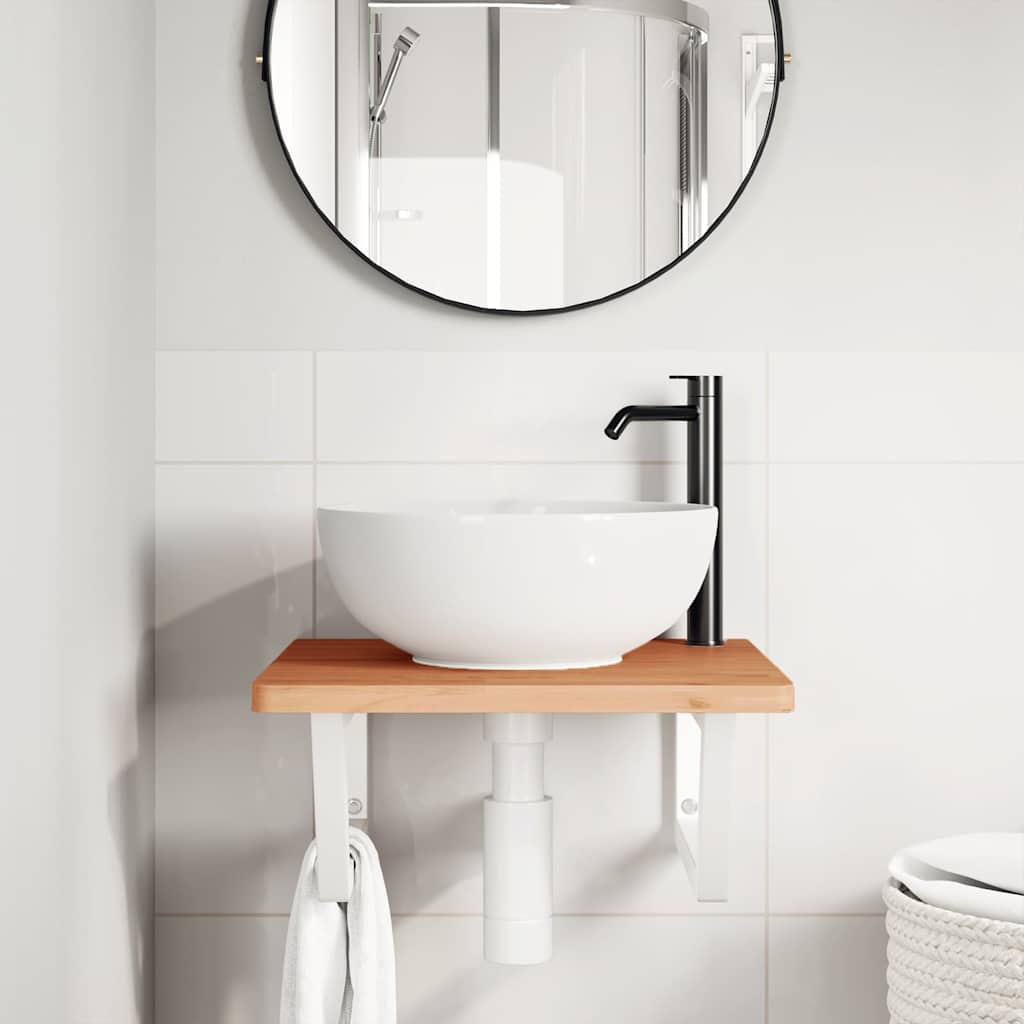 Ripiano a Parete per Lavabo in Acciaio e Massello di Faggio | homemem39