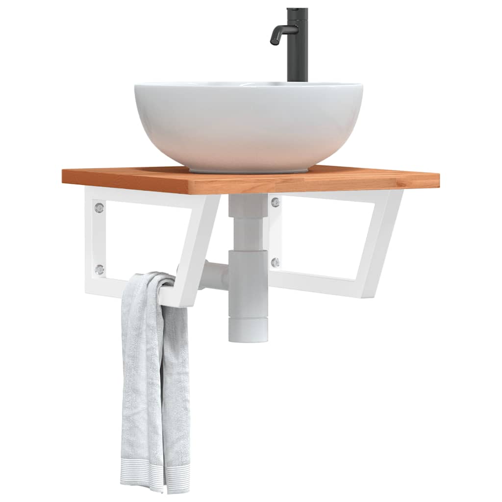 Ripiano a Parete per Lavabo in Acciaio e Massello di Faggio | homemem39