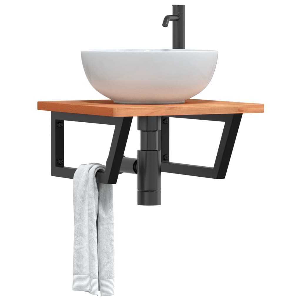 Ripiano a Parete per Lavabo in Acciaio e Massello di Faggio | homemem39